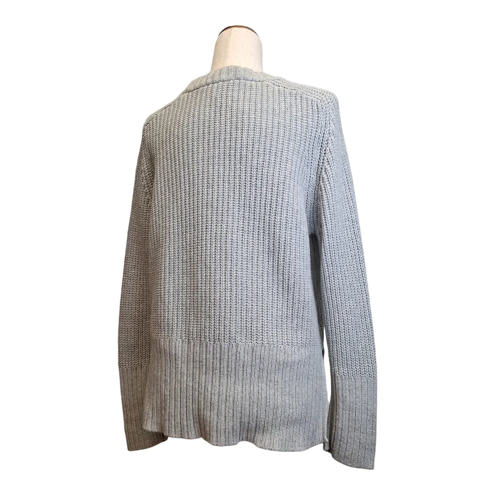 Loft  Women’s Gray Textured Knit Cotton Blend Long Sleeve Crew Neck Sweater S